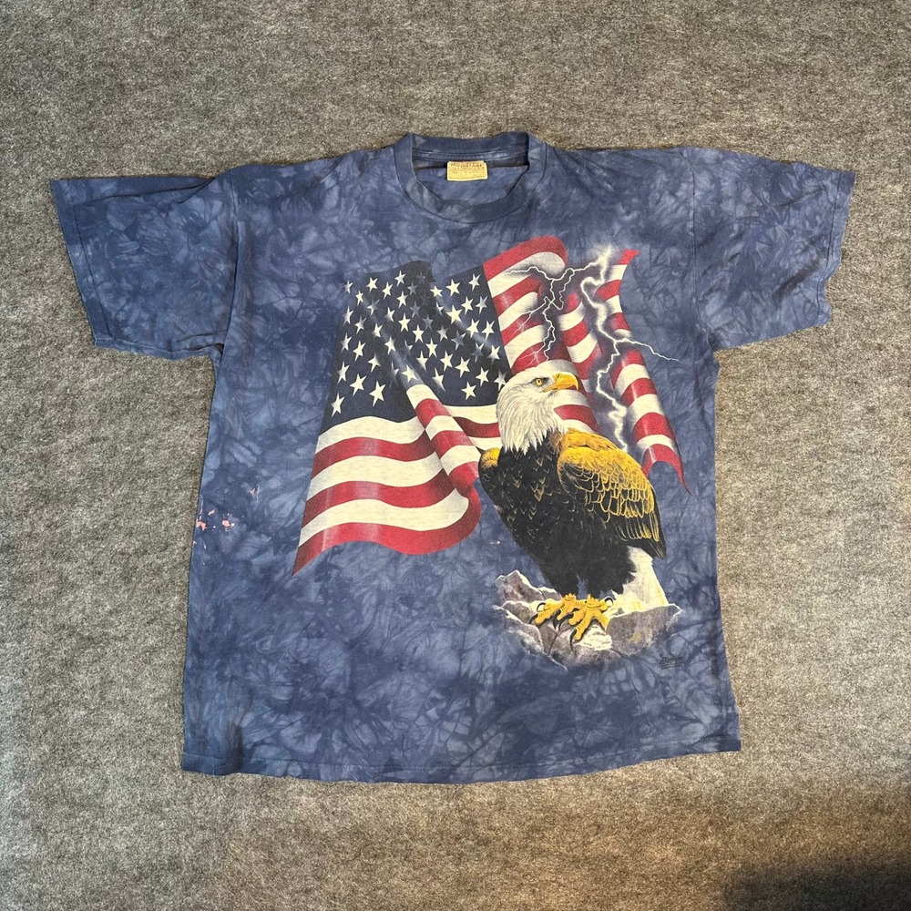 The Mountain Vintage‎ Leather Tag Eagle American Flag T Shirt Tie Dye Mens XL